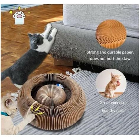 Poteau à gratter pour chat durable livré avec un jouet à billes Poteau à gratter pour chat ondulé Tapis de couchage antidérapant (1/4)