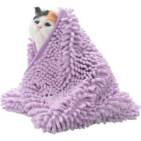 Peignoir/serviette de séchage en chenille douce pour chien - Violet (1/3)