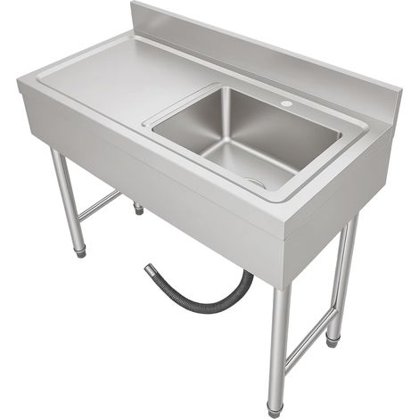 HAUTOUR Évier autoportant en acier inoxydable, évier de cuisine multifonction, évier d'extérieur avec bec verseur, pour intérieur, extérieur, cuisine, restaurant, buanderie, 100 x 50 x 80 cm (1/5)