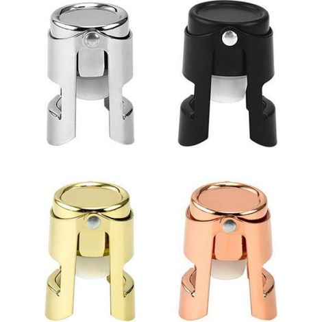 Lot de 4 bouchons à champagne pour champagne, cava, prosecco, vin mousseux, sans fuite ni déversement, bouchon à vin mousseux en (1/4)