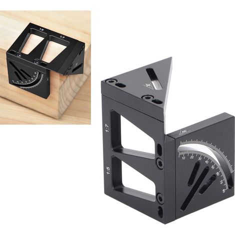 Marqueur d'angle 90°/45° pour le travail du bois, marqueur d'angle multifonctionnel 3D, marqueur de ligne centrale rond noir (1/5)
