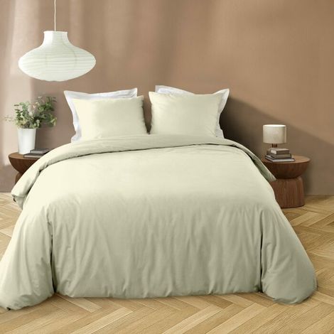 Housse de couette 240 x 220 cm microfibre unie lavée – LIAM Ivoire – 2 taies incluses
