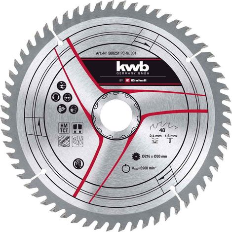 Lame de scie circulaire 216mm – 60 dents carbure pour bois dur et tendre – Alésage 30mm – Coupe précise sans éclat – KWB (1/3)