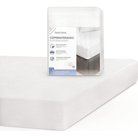 Couvre et Protège-Matelas 1 Place en Jersey et Coton, Antibactérien et Antitranspirant, Idéal pour Linge de Lit et Oreillers, 90x200x25cm avec Angles Élastiques (1/5)