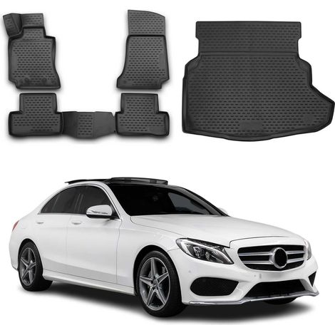 Kit Tapis de Sol et Coffre Compatible avec Mercedes Classe C W205 2014-2021 Caoutchouc Noir (1/5)