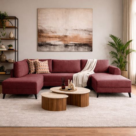 Schlafsofa Roter Stoff - U-Sofa - XXL 300x202x152cm - Belen (1/5)