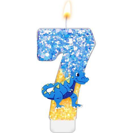 Bougie Dinosaure Anniversaire, Bougies Numéro 7,3cm Décoration de Gâteau à Paillettes Bougie Numéro 3D pour Fournitures de Décoration d'Anniversaire sur le Thème des Dinosaures(Numéro 7) (1/5)