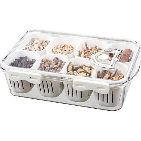 Plateau de service compartimenté avec couvercle, plateau à légumes à 8 compartiments, boîte à goûter carrée portable et empilable pour les voyages (1/4)