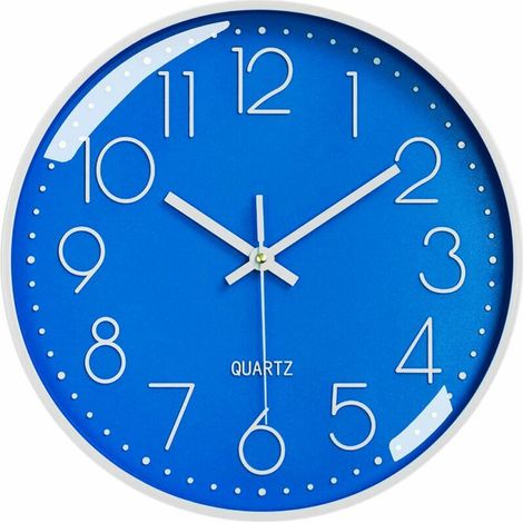 royaluxe - Horloge Murale Silencieuse sans tic-tac, 30cm Chiffres Arabes Horloge Quartz Ronde Moderne Décorative, pour Salon Chambre Cuisine Bureau Classe - Bleu (1/5)