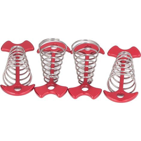 Lot de 4 piquets de tente en alliage d'aluminium et acier inoxydable, chevilles à os de poisson avec ressort rouge pour auvent et plancher. (1/5)