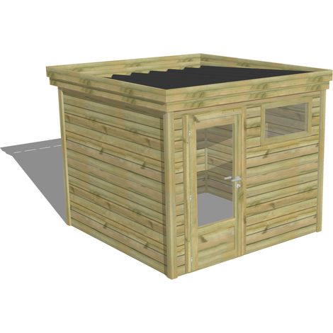 ABRI DE JARDIN bois Pin traité autoclave 27mm - 2,64x2,64m / 7m2 - Bac acier - Abri Français
