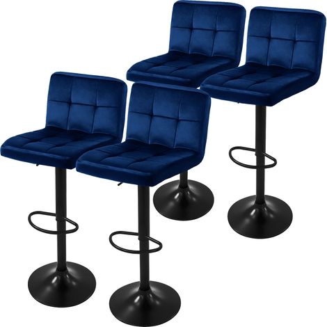 ML-Design Set di 4 Sgabelli da Bar Rivestimento in Velluto Blu Sedia da Bancone Regolabile in Altezza 63-83 cm Girevole a 360° Sgabello Alto da Bistrot Imbottito con Schienale e Poggiapiedi (1/5)