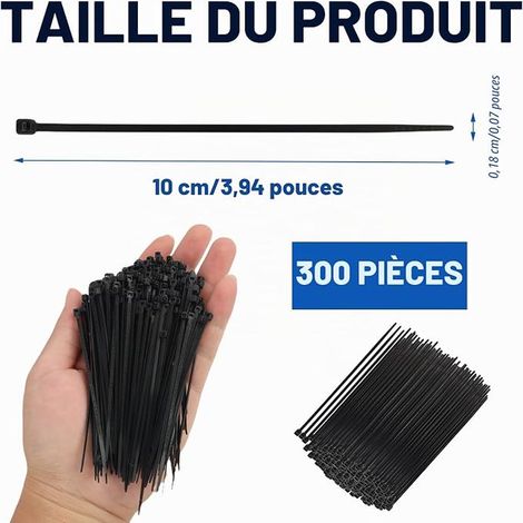 Colliers de Serrage en Nylon Noir, 100mm x 1.8mm, Attaches Autobloquantes pour Câbles (1/3)