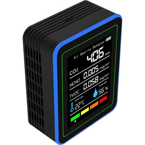 Moniteur de qualité de l'air intérieur 5 en 1, détecteur portable précis de CO2 TVOC HCHO, testeur de température et d'humidité pour la maison, le bureau, l'école, l'hôtel, la voiture (1/5)