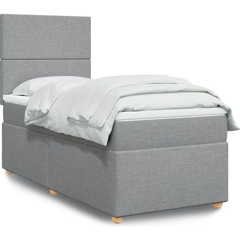 Boxspringbett mit Matratze Hellgrau 100x200 cm Stoff