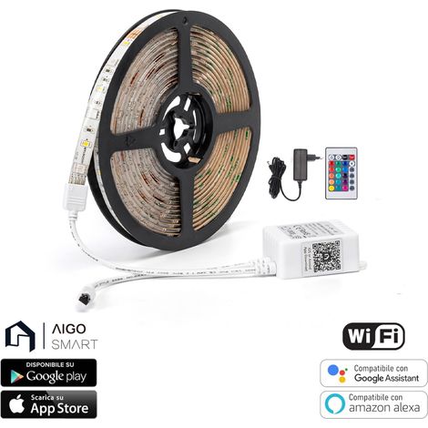 Striscia Led Smart 12V 16,5W 5 metri WiFi RGB CCT luce regolabile e dimmerabile Aigostar (1/5)