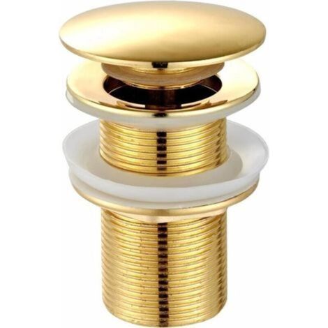 Bonde de lavabo pop-up Click Clack – Laiton massif et acier inoxydable – Finition dorée – Installation rapide sans outils (1/4)