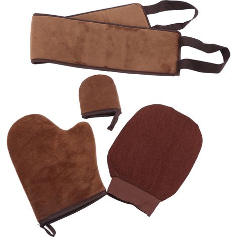 4 Pcs Self Tanner Mitt Tanning Oil Paint Exfoliating Soft Flocking Sunless Reversible Self Tanning Mini Gloves (1/5)