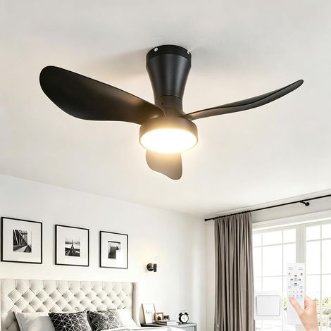 Plafonnier Ventilateur LED Chambres 82cm,6 Vitesses,Noir Ventilateur de Plafond Silencieux avec Lumiere et Telecommande,Moderne Dimmable Lampe (1/5)