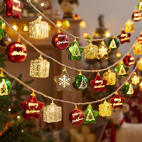 Guirlande lumineuse de Noël - 3 m - 20 LED - Décoration de Noël - Boules de Noël - Étoiles - Guirlande d'arbre de Noël - Éclairage de Noël à piles (1/5)