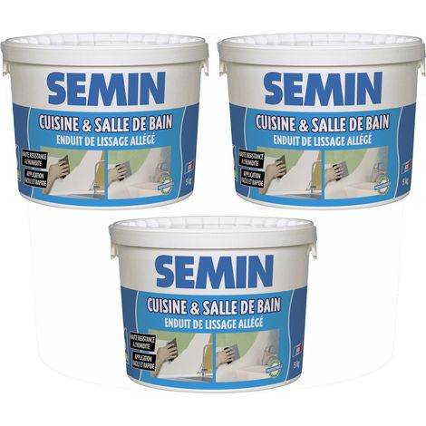 Semin – Lot de 3 enduits de lissage 5 kg – Pâte prête à l'emploi – Hydrofuge pour cuisines et salles de bain – Application facile (1/5)