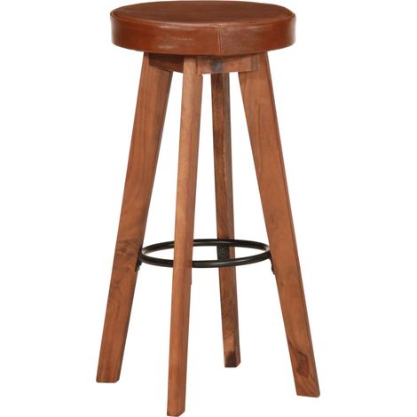 Maison Exclusive - Sgabelli da Bar 2 pz in Vera Pelle e Legno Massello di Acacia