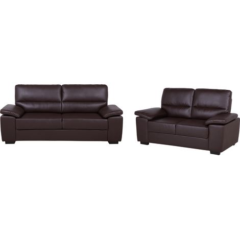 Conjunto de sala de estar 5 plazas de piel sintética marrón oscuro negro Vogar