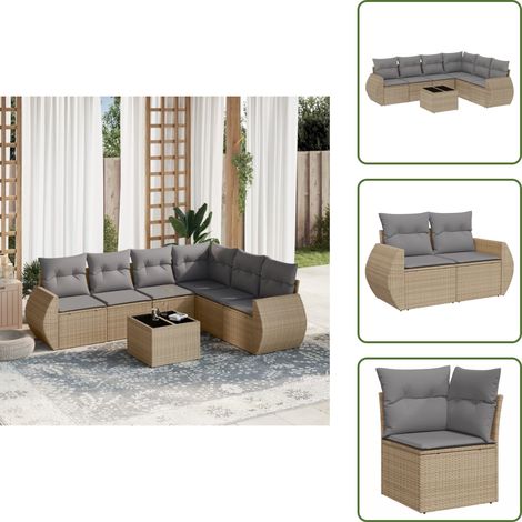 Muebles de jardín - vidaXL Set sofás de jardín 7 piezas y cojines ratán sintético beige - Muebles de exterior