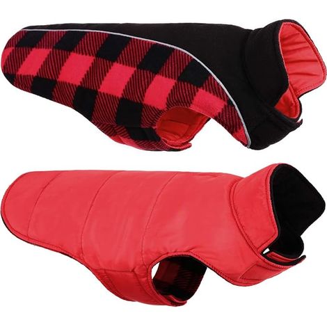 Cappotto antivento reversibile per cani, abbigliamento invernale caldo e riflettente per cani piccoli, medi e grandi, pile rosso S (1/5)