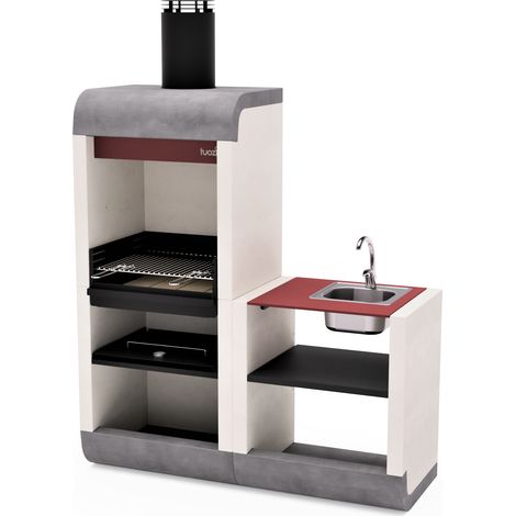 TUOZI - Barbacoa de Obra para Leña y Carbón Modelo SUD PLUS Módulo Soporte Fregadero y Grifo (Blanco, Gris, Rojo - 162 x 60 x 220 cm) REF: 4340/2 - Uso en Exteriores (1/5)