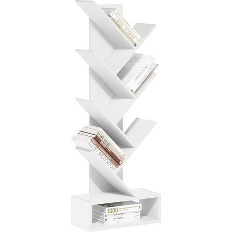 Bibliothèque à 7 Niveaux sur Pied avec étagère inférieure, Blanc, 21.41 (D) x 42.9 (W) x 117.3 (H) cm. (1/5)