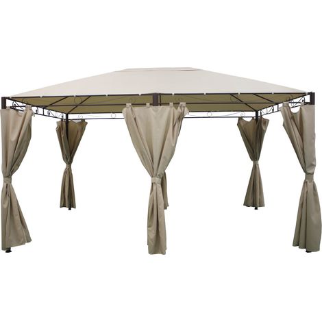 Gazebo da Giardino 4x3x2,6m con Tende Laterali Ecrù