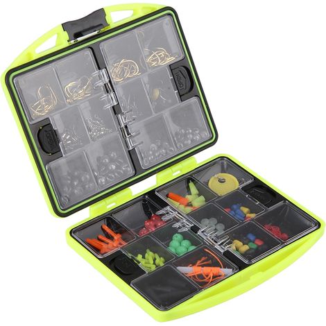 Coffret de pêche avec émerillons, hameçons, perles souples en métal et plastique, boîte de rangement à compartiments, accessoires pour la pêche en mer (1/5)