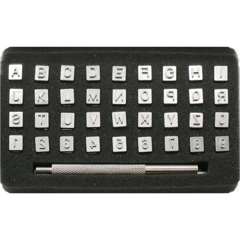 Set mit 36 Stahlstempeln für Lederbearbeitung und Prägung (fette Buchstaben und Zahlen, 6 mm) (1/5)