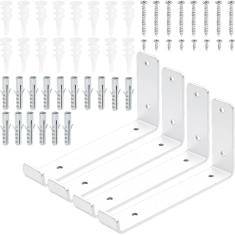 4 Pack 7.2 "L x 4" H 5mm épais blanc Supports d'étagère lourde avec lèvre, support d'étagère J avec lèvre, support d'étagère flottant en métal J avec vis et ancres Kit pour banc de travail (1/5)