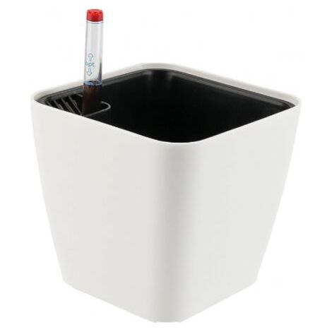 Pots de fleurs carrés en plastique de 14 cm avec indicateur d'eau   Auto arrosage   Pour l'intérieur et l'extérieur   Blanc (1/5)