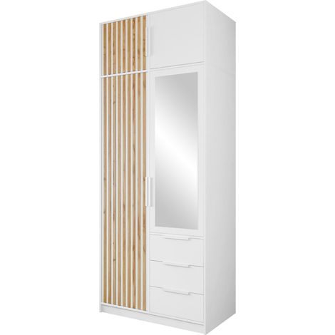 Armario Collis, Blanco + Roble wotan, 200x100x58cm, Puertas de armario: Con bisagras, Número de estantes: 3 (1/5)