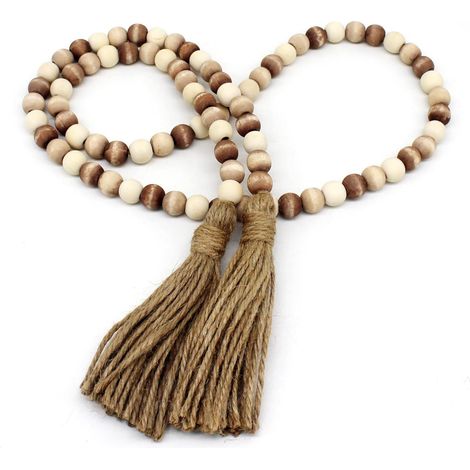 Guirnalda de cuentas de madera + borlas – estilo rústico campestre, decoración de pared/festival