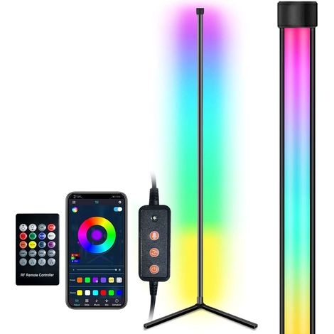 Lampadaire d'angle à LED RVB 9 W 150 cm/59 pouces BT connecté, éclairage d'ambiance, luminaire alimenté par USB avec contrôleur/3 modes de contrôle/256 effets dynamiques/minuterie de synchronisation (1/5)