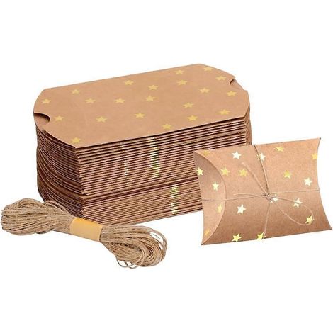 Boîtes à chocolats en papier vides en forme d'oreiller, boîte d'emballage pour bonbons en papier à motif d'étoiles dorées, petite boîte à biscuits faite à la main (1/5)