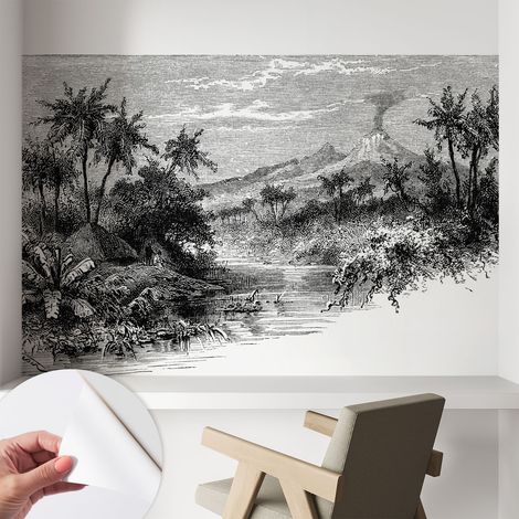 Papier peint adhésif autocollant pour salon chambre à coucher peint imprimé pour mur Panorama exotique 104x70 cm (1/5)