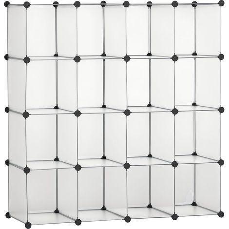 Système d'étagères modulaires avec 16 caissons séparés, étagères à emboîter, à monter soi-même, noir et blanc (1/5)