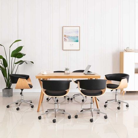 vidaXL Sillas de comedor giratorias 6 unidades cuero sintético negro (1/5)