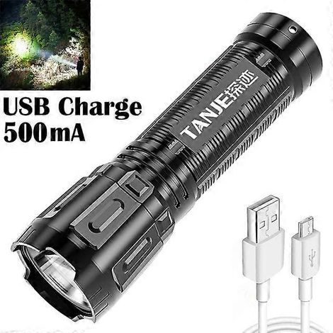 Mini lampe torche LED ultra-lumineuse rechargeable par USB avec fonction batterie externe, idéale pour le camping, la pêche et la randonnée (Style A). (1/5)