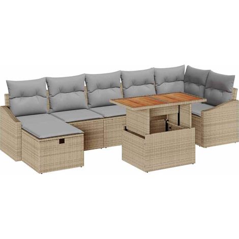 Conjunto de sofá de jardín 8 uds. Beige ratán sintético vidaXL (1/5)