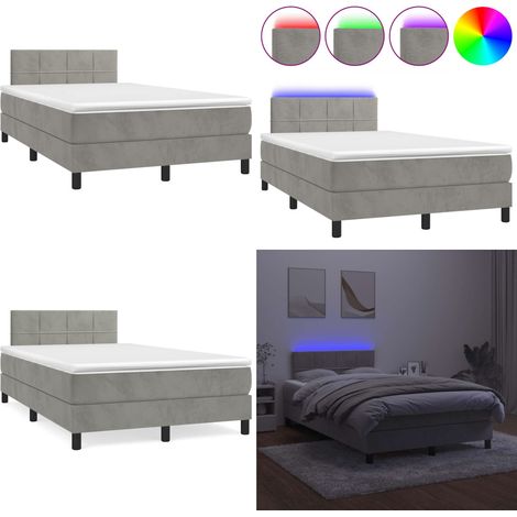 Sommier à lattes de lit avec matelas LED gris clair 120x190 cm - Lit Plateforme - Lit Design - Lit Capitonné - Lit Velours - Éclairage Led - Home & Living (1/5)