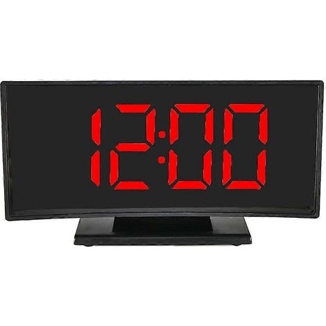 Réveil numérique LED grand écran, horloge électronique incurvée élégante - Rouge (1/5)