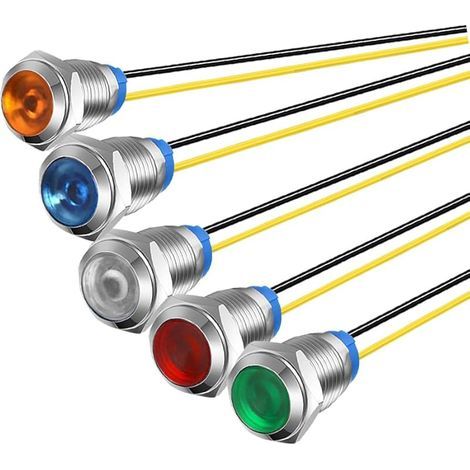 5Pcs 10mm 230VAC LED Indicateur En Métal Lampe De Signal Étanche (Vert Orange Rouge Bleu Blanc 5Pcs) (1/5)