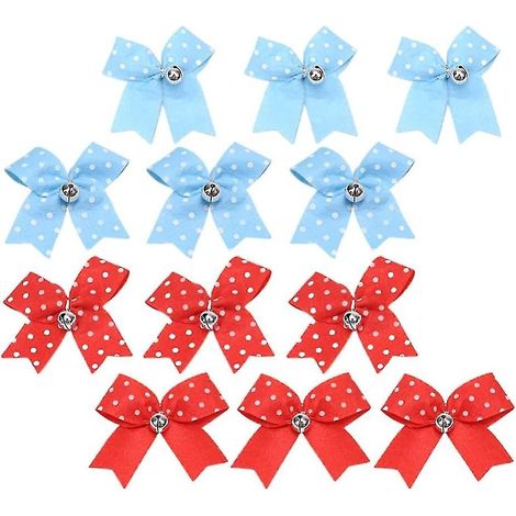 Lot de 12 nœuds de Noël en feutrine avec clochettes, décorations pour sapin, couronne et guirlande à suspendre. (1/5)