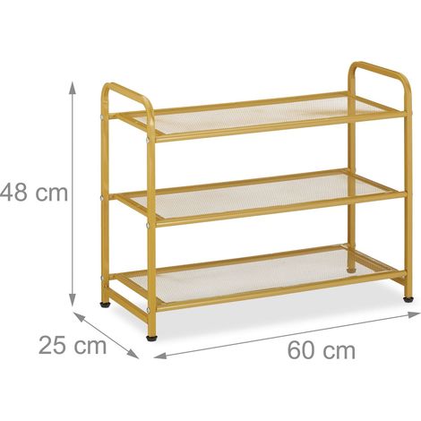 Práctico zapatero de 3 niveles almacenamiento 90 x 30 x 60 cm de acero dorado 130013914 (1/3)